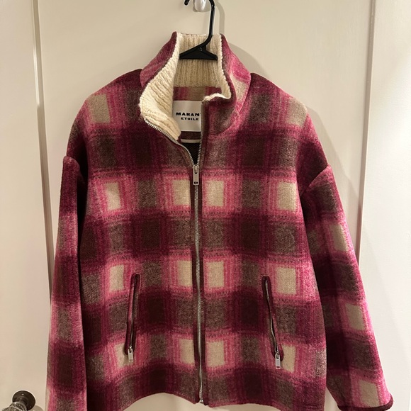 Isabel Marant Etoile Jacket - Pink & Cream Fleece Checkered Jacket - Picture 1 of 3